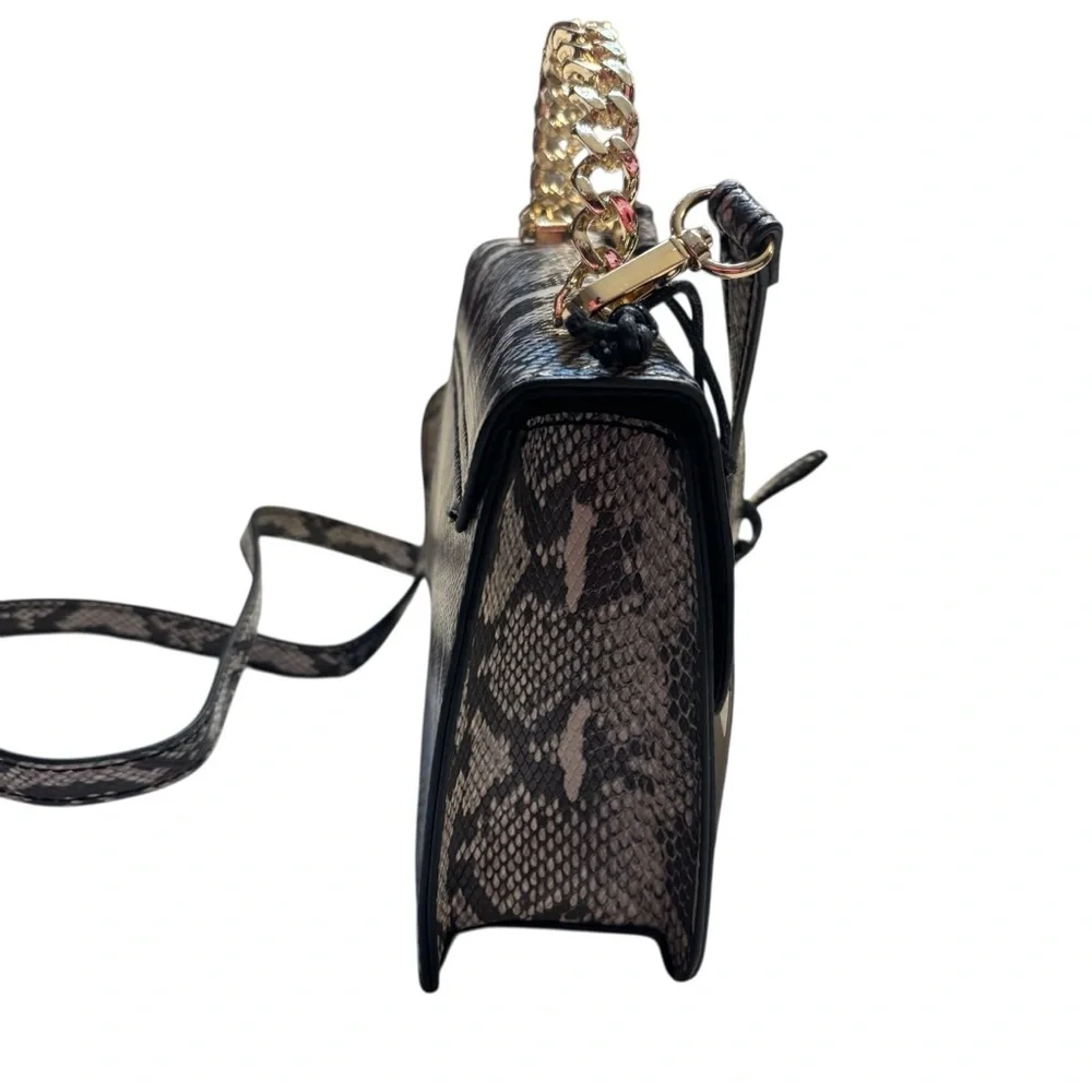 NWT Rachel Zoe Bag Pixie Black Gray Snakeskin Animal Print Crossbody Gold Hardwr